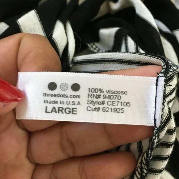 Three Dots Cardigan Womens Sz L  Black White Striped Open Front Stretch Knit‎ - Picture 5 of 7